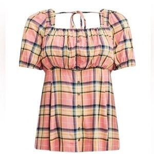 NWT Torrid Plaid Babydoll Rayon Slub Puff Sleeve Top Plus Size 5X